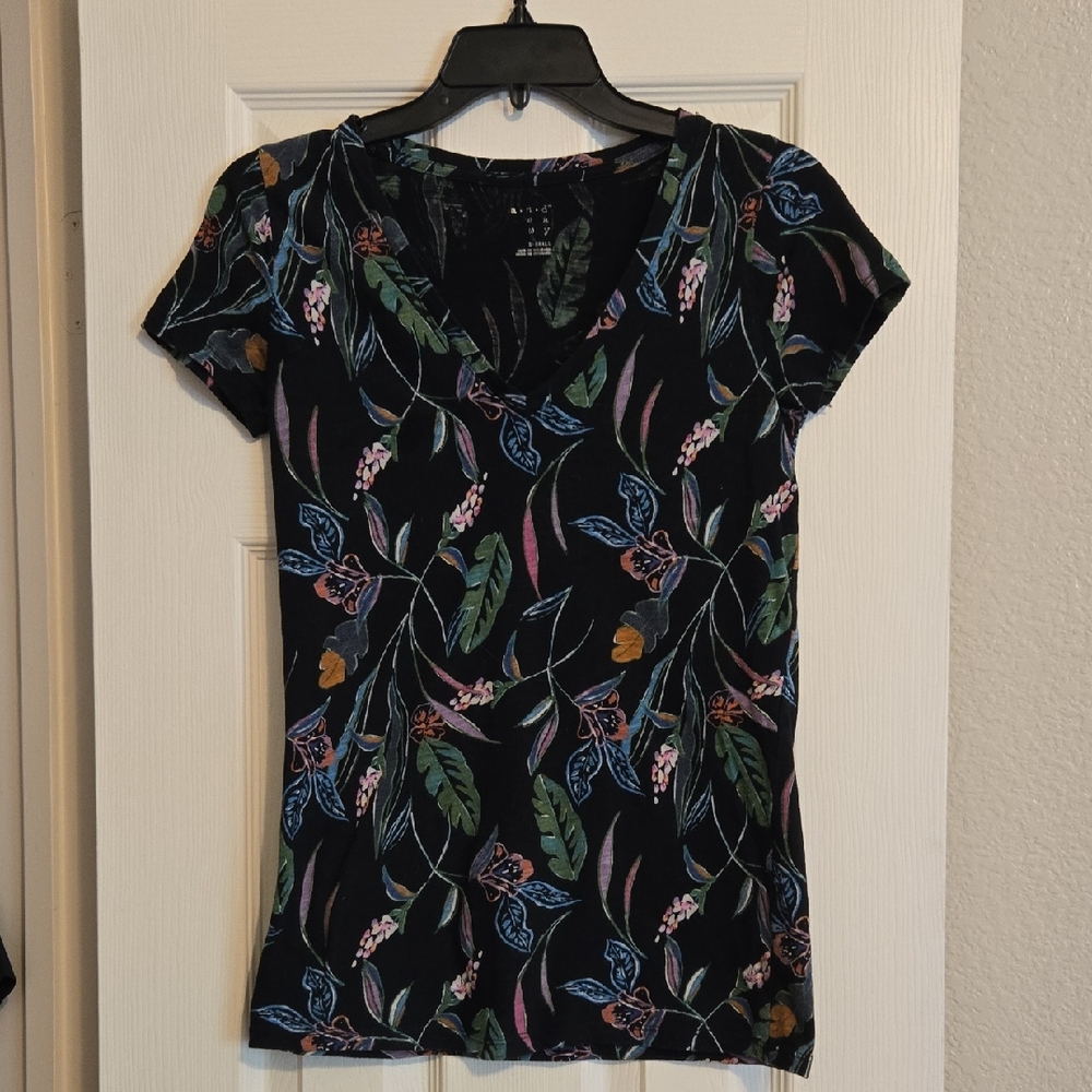 Floral Black V-Neck Women Top